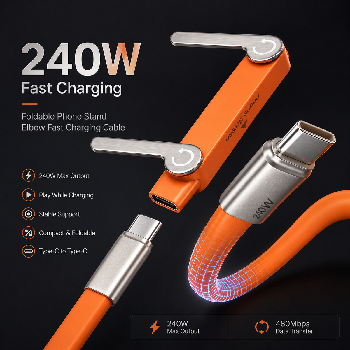 Invisible Stand Type-C Charger Cable