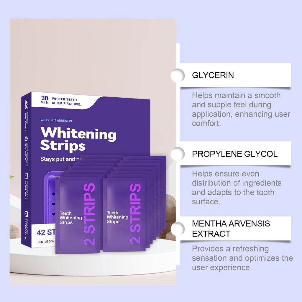 Purple Teeth Whitening Strips with Fresh Breath and Stain Removal