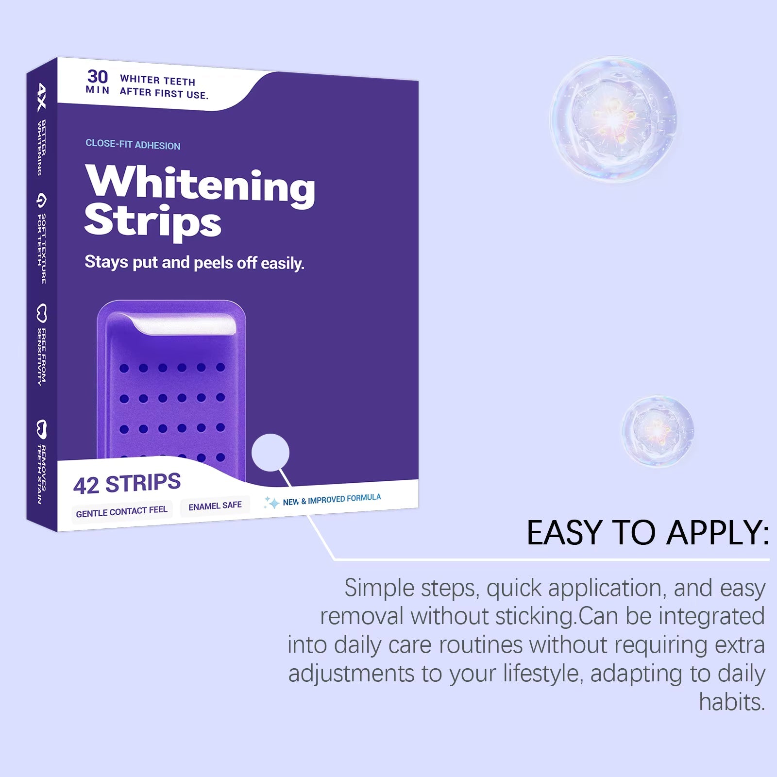 Purple Teeth Whitening Strips with Fresh Breath and Stain Removal